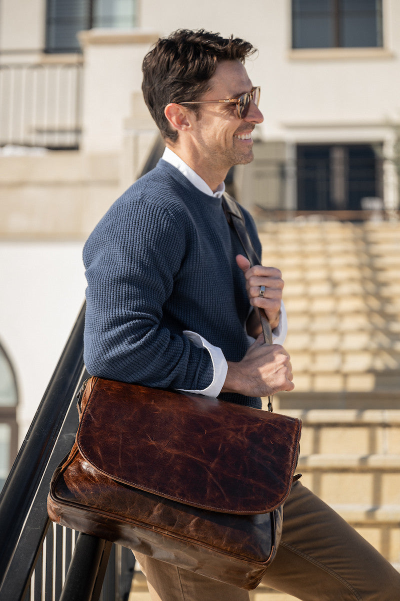 Wynn Mail Bag in Brompton Brown by Moore & Giles