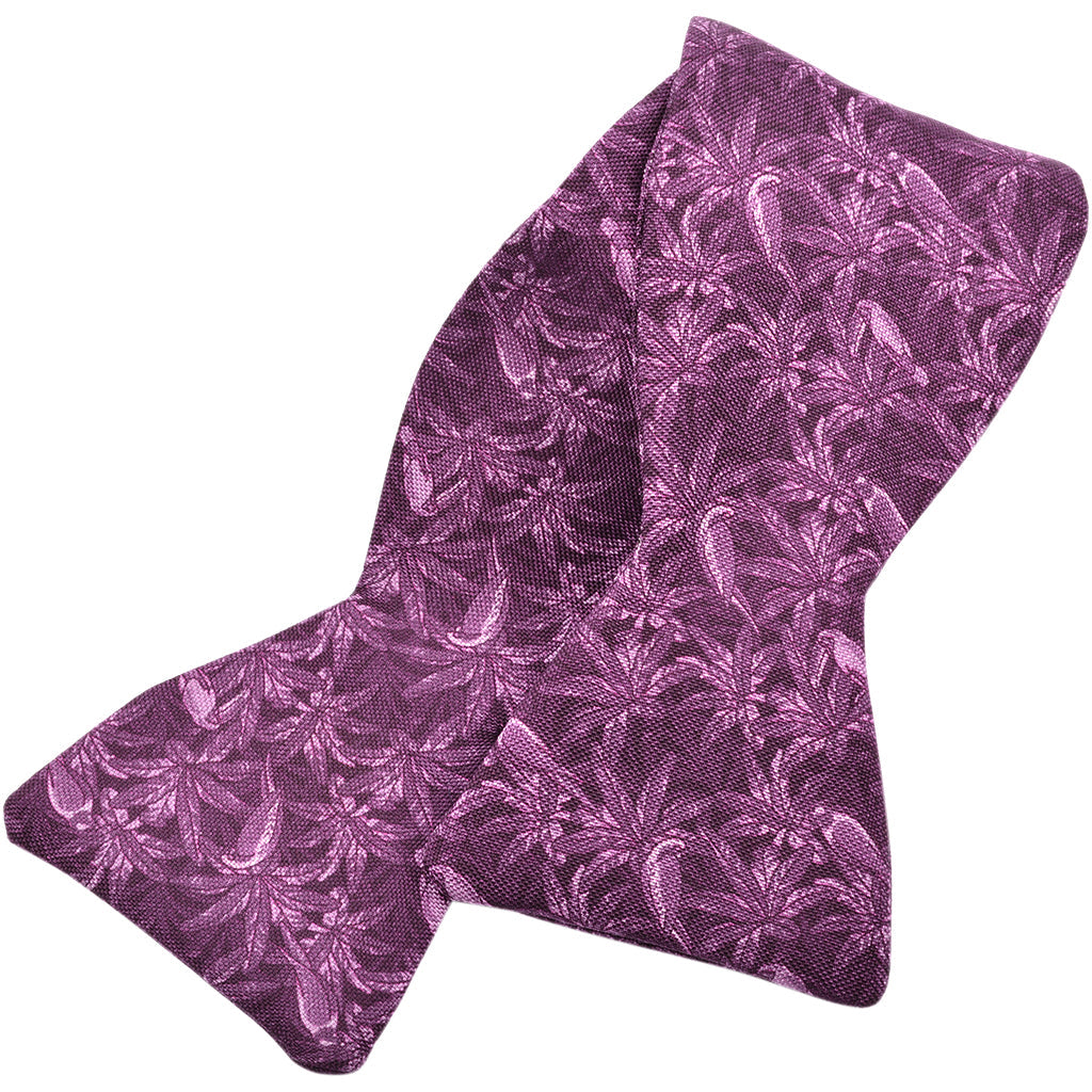 Plum, Sangria, and Orchid Rainforest Silk Printed Panama Bow Tie by Dion Neckwear