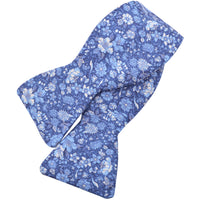 Navy, Powder Blue, and Latte Micro Floral Silk Printed Panama Bow Tie by Dion Neckwear