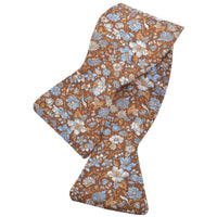 Mocha, Powder Blue, and Latte Micro Floral Silk Printed Panama Bow Tie by Dion Neckwear