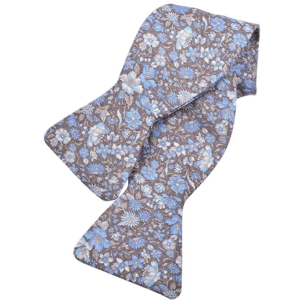 Dove Grey, Powder Blue, and Latte Micro Floral Silk Printed Panama Bow Tie by Dion Neckwear