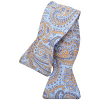Sky, Tan, and Grey Iconic Paisley Silk Printed Panama Bow Tie by Dion Neckwear