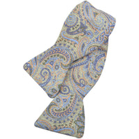 Sage, Indigo, and Moss Iconic Paisley Silk Printed Panama Bow Tie by Dion Neckwear