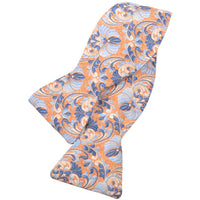 Pumpkin, Navy, and Latte Whimsical Floral Silk Printed Panama Bow Tie by Dion Neckwear