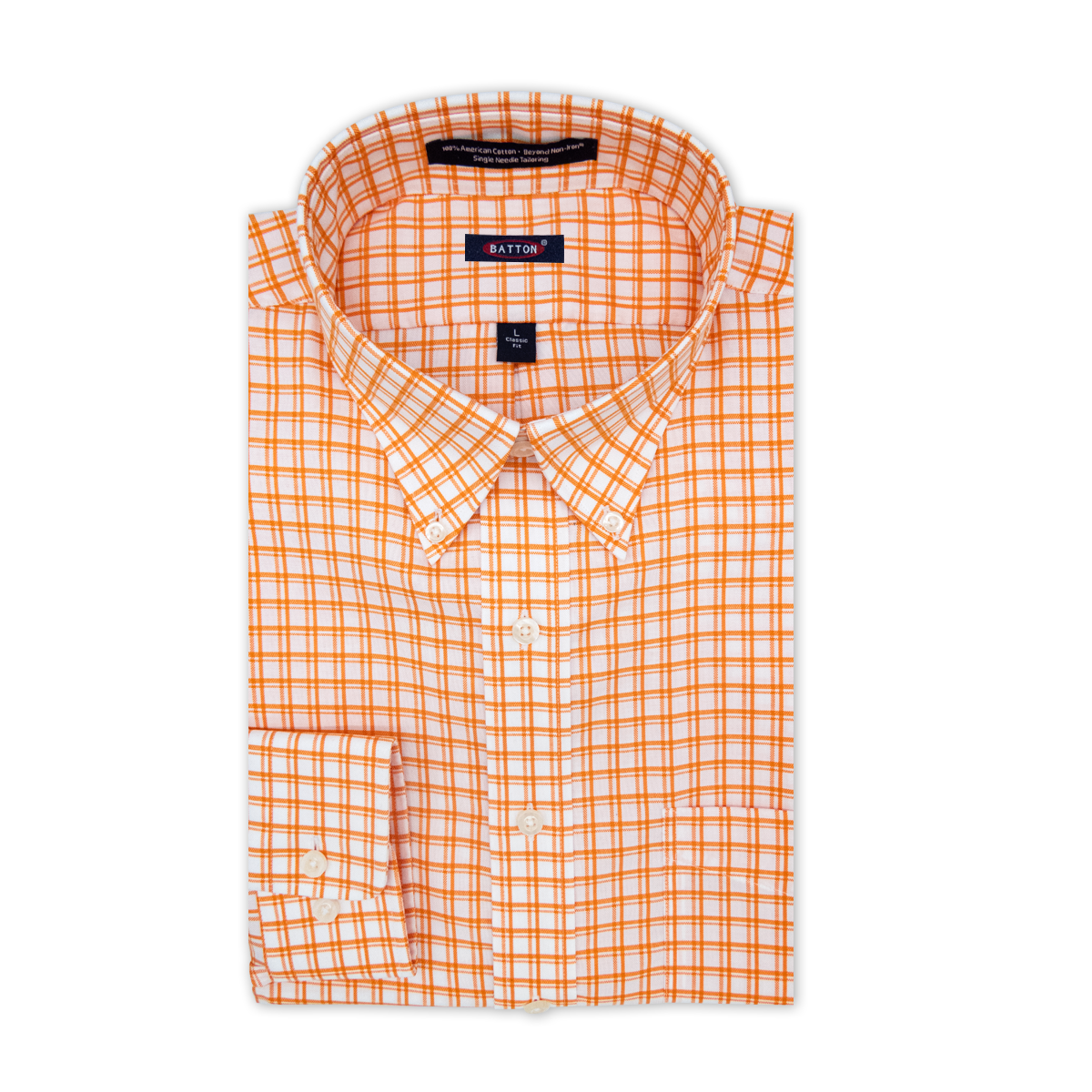 'Tennessee' Orange and White Check Long Sleeve Beyond Non-Iron® Cotton Twill Sport Shirt by Batton