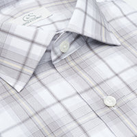 Grey and Butter Open Plaid Wrinkle-Free Cotton Dress Shirt with Spread Collar by Cooper & Stewart