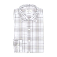 Grey and Butter Open Plaid Wrinkle-Free Cotton Dress Shirt with Spread Collar by Cooper & Stewart