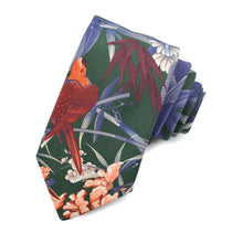 Forest, French Blue, and Blush Rainforest Silk and Cotton Italian Printed Faille Tie by Dion Neckwear