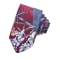 Burgundy, Navy, and Sand Rainforest Silk and Cotton Italian Printed Faille Tie by Dion Neckwear