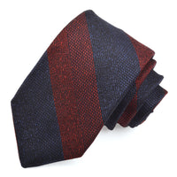 Red, Denim Blue, and Navy Mélange Bar Stripe Woven Silk, Cotton, and Wool Tie by Dion Neckwear