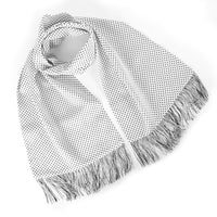 Pure Italian Silk Scarf with Fringe in White with Black Dot by Dion
