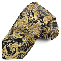 Gold, Black, and Maize Paisley Woven Silk Jacquard Tie by Dion Neckwear