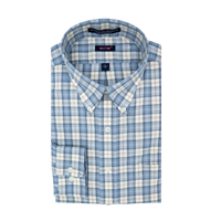 'Jaxon' Blue and Tan Plaid Long Sleeve Beyond Non-Iron® Cotton Sport Shirt by Batton