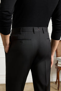 Parker Super 130s Wool Gabardine 'Platinum' Trouser in Black (Modern Straight Fit) by Zanella