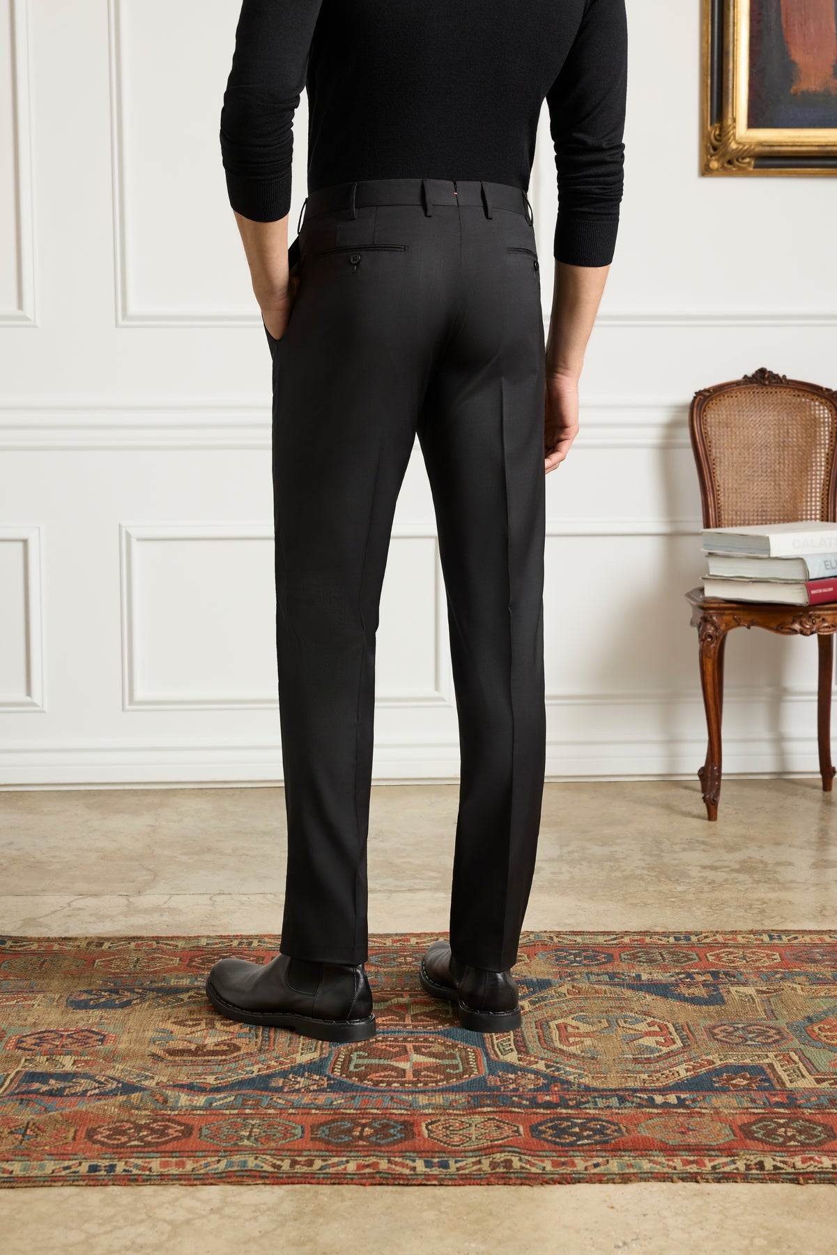 Parker Flat Front Stretch Wool Gabardine Trouser in Black (Modern Straight Fit) by Zanella