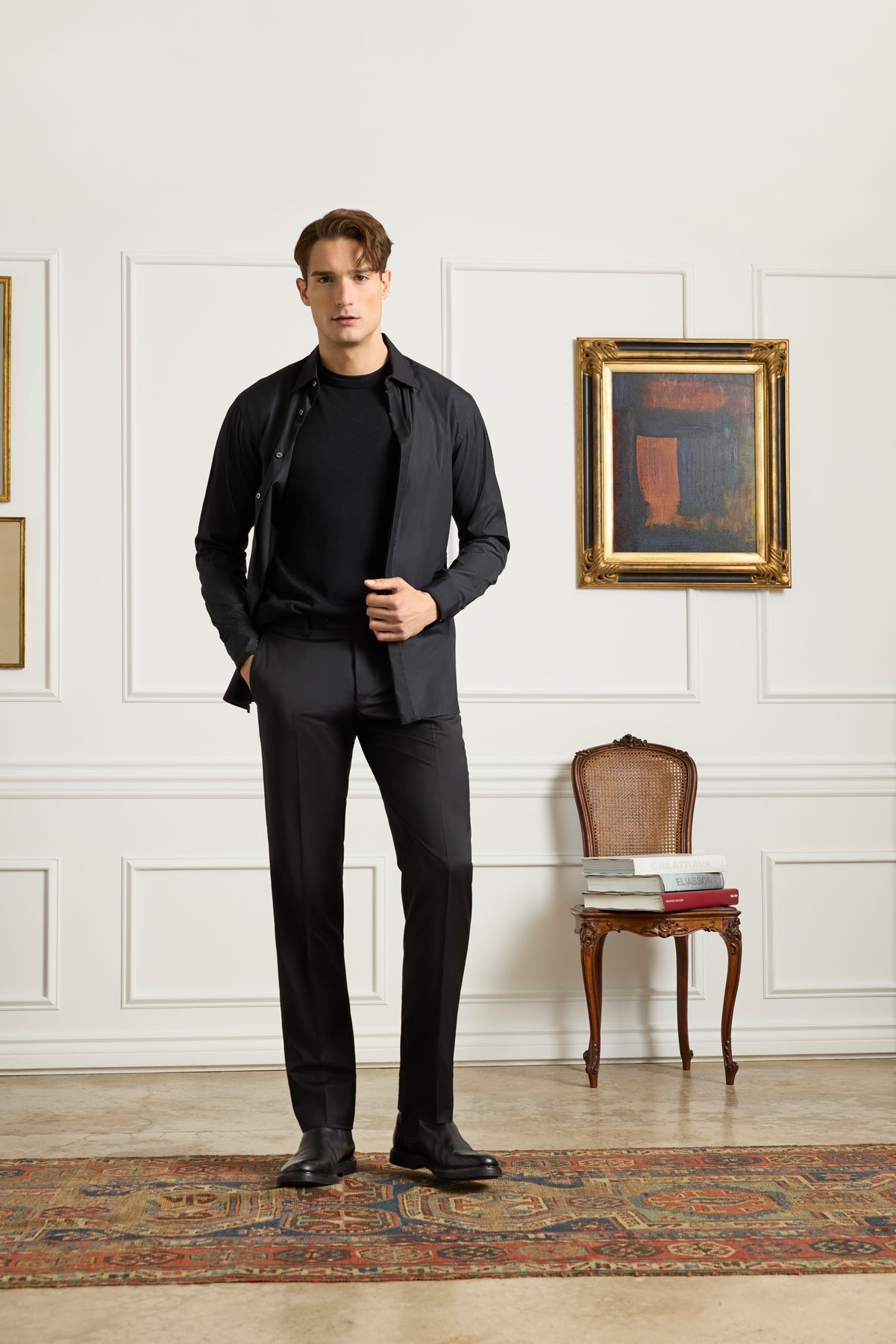Parker Flat Front Stretch Wool Gabardine Trouser in Black (Modern Straight Fit) by Zanella