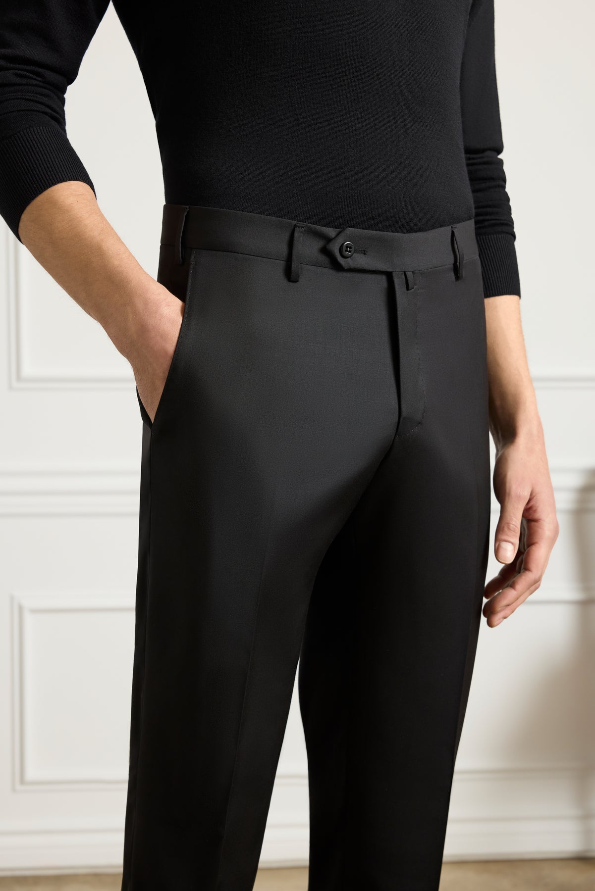 Parker Super 130s Wool Gabardine 'Platinum' Trouser in Black (Modern Straight Fit) by Zanella