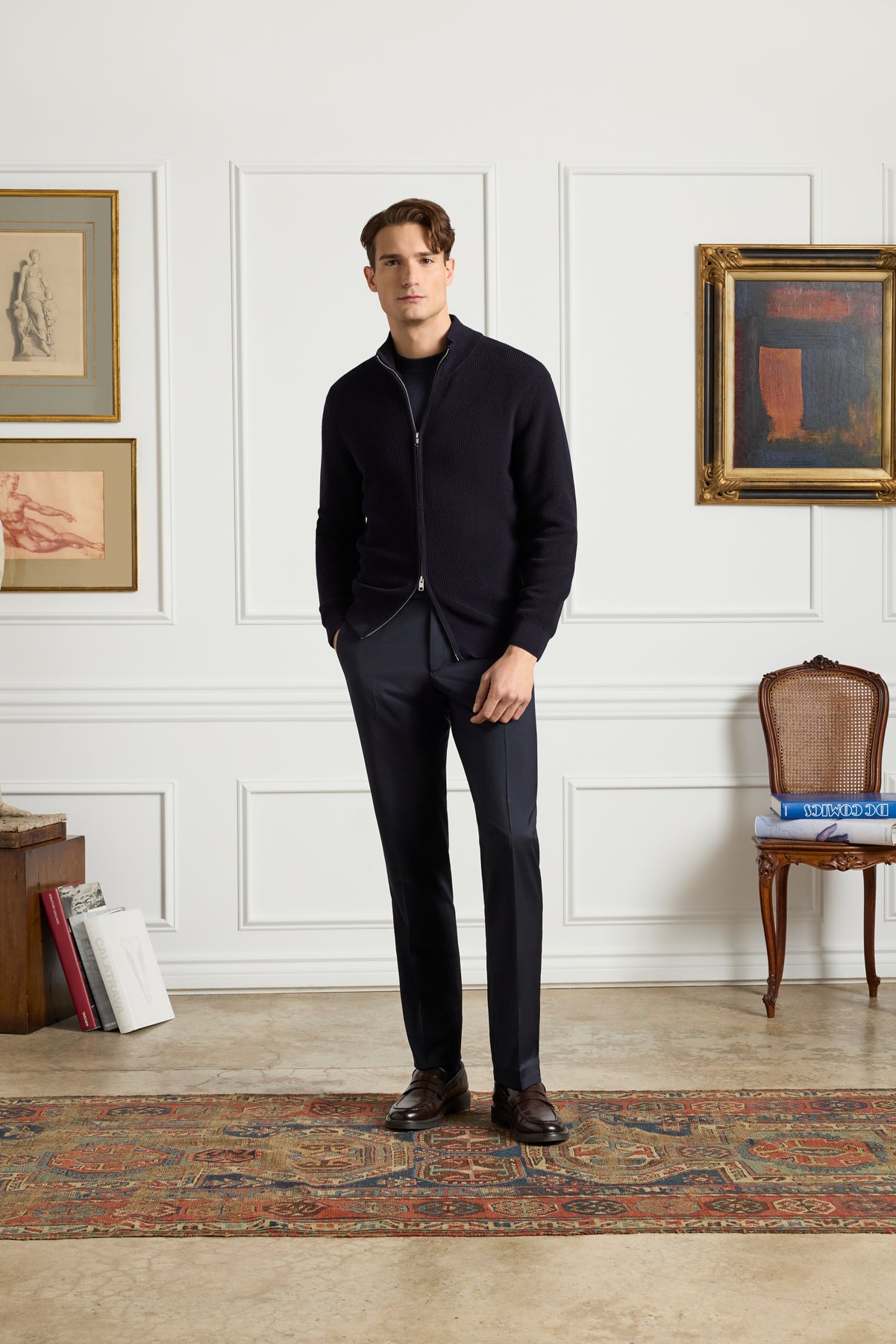 Parker Super 130s Wool Gabardine 'Platinum' Trouser in Midnight Blue (Modern Straight Fit) by Zanella