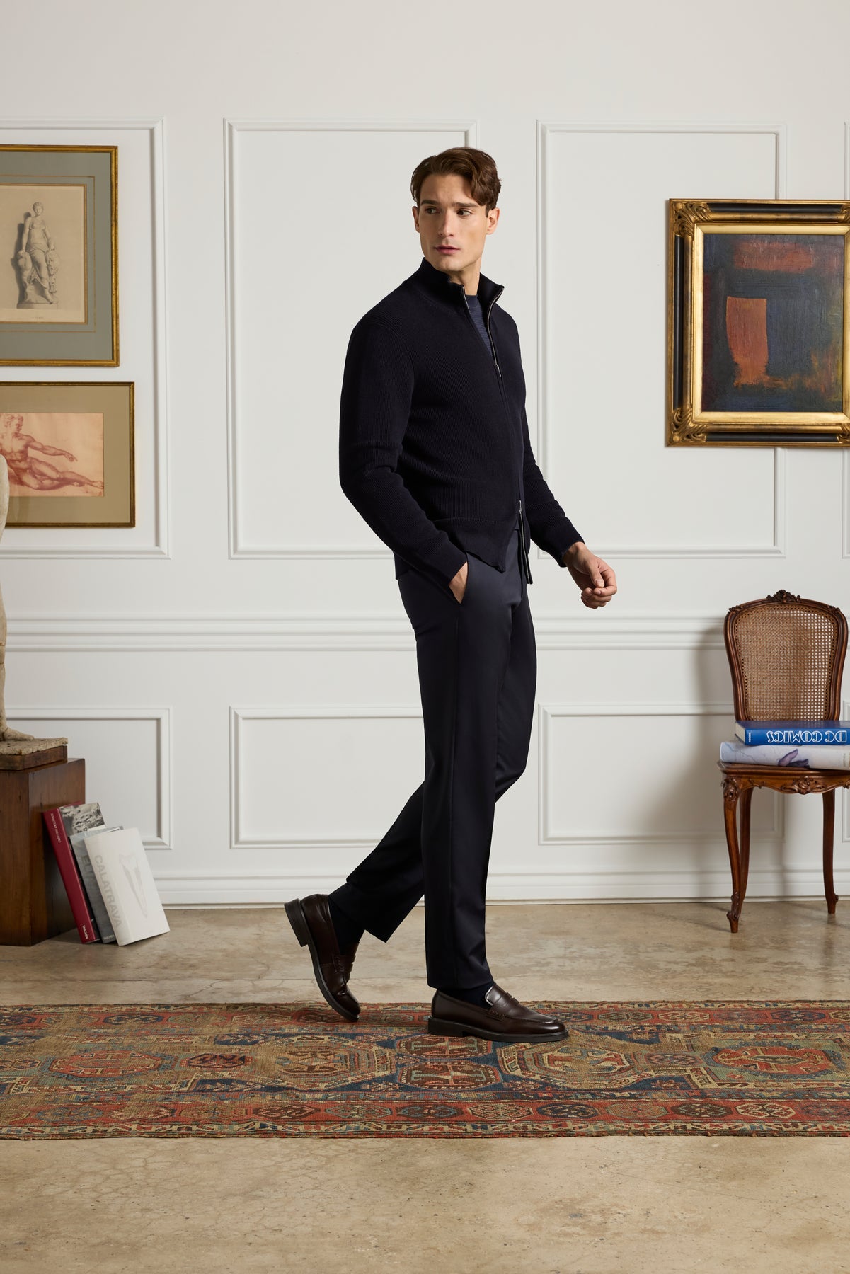 Parker Super 130s Wool Gabardine 'Platinum' Trouser in Midnight Blue (Modern Straight Fit) by Zanella