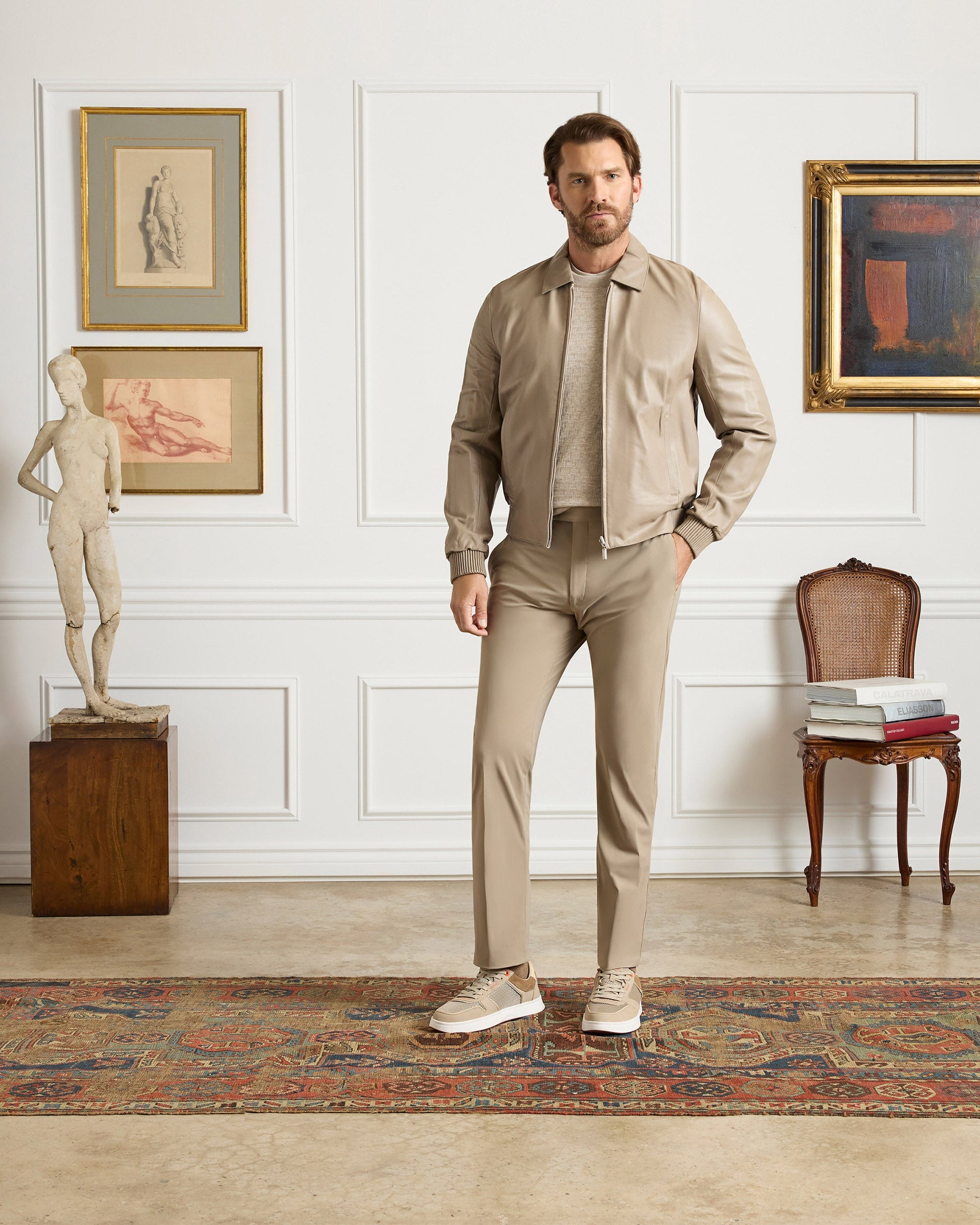 Noah Active Trousers in Beige (Trim Tapered Fit) by Zanella