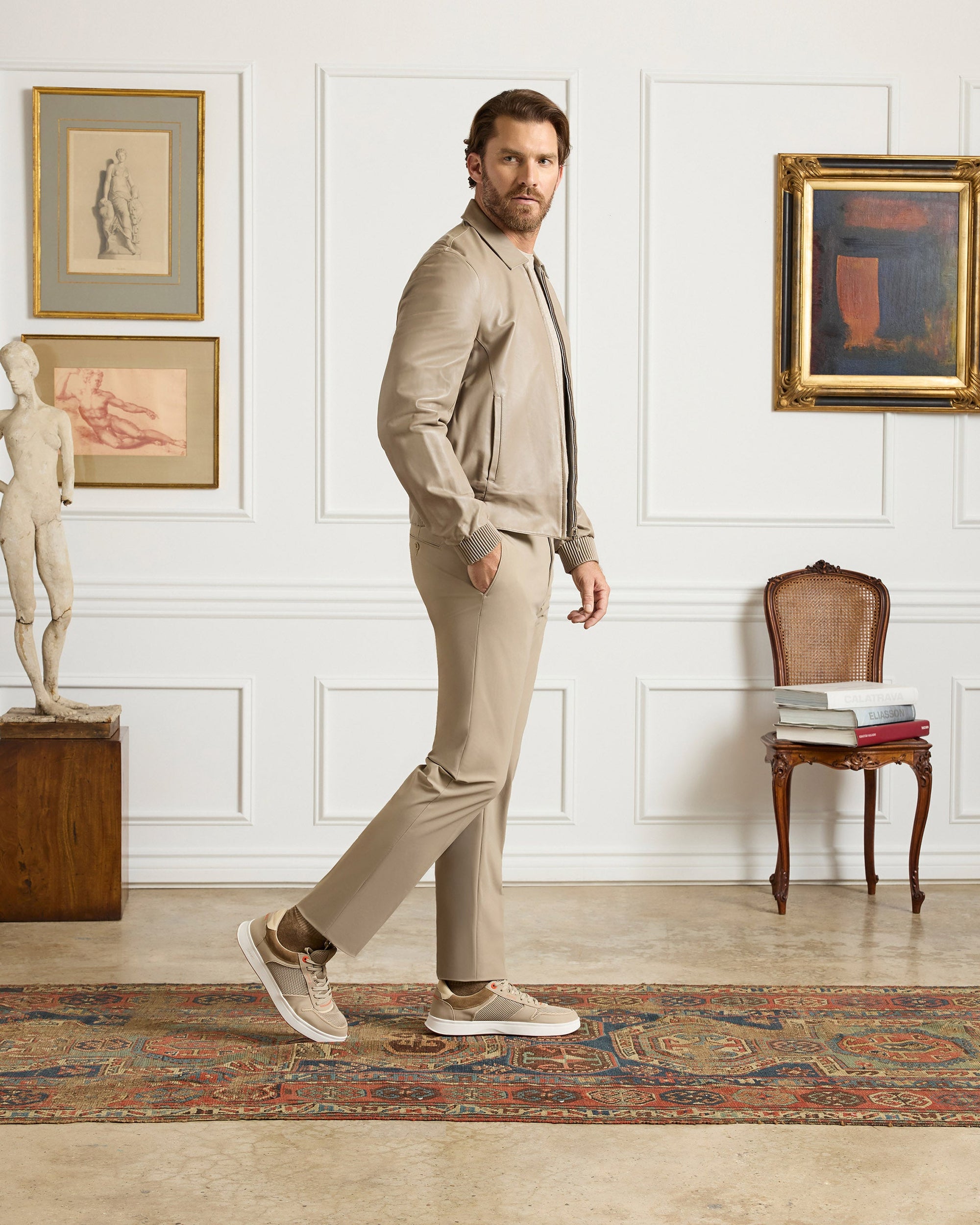 Noah Active Trousers in Beige (Trim Tapered Fit) by Zanella