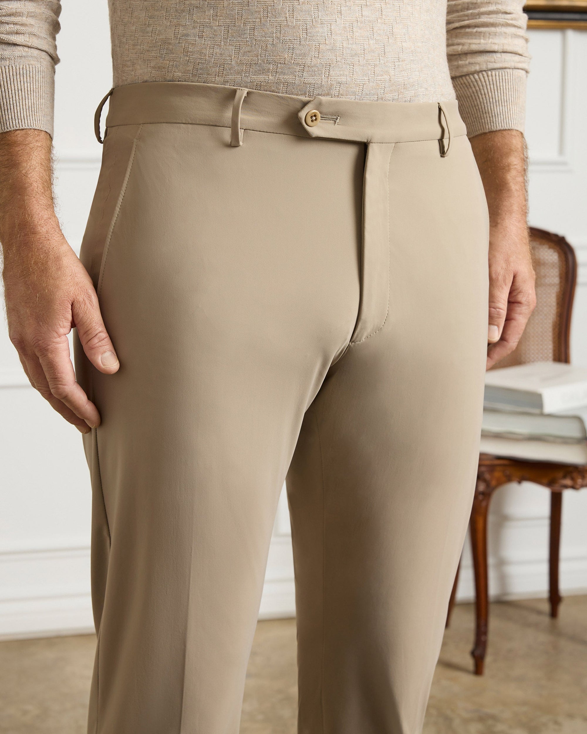 Noah Active Trousers in Beige (Trim Tapered Fit) by Zanella