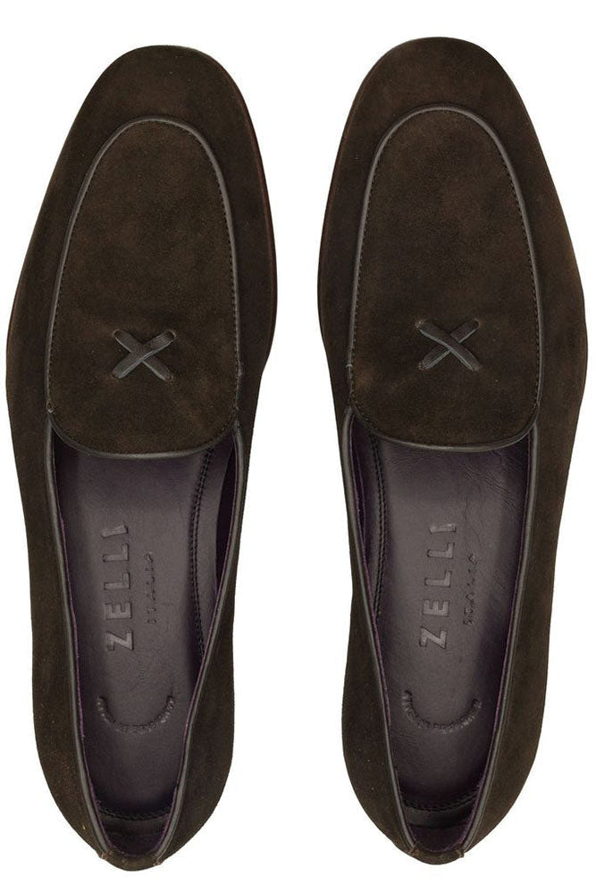 X Italian Sueded Goatskin Loafer in Nicotine by Zelli Italia
