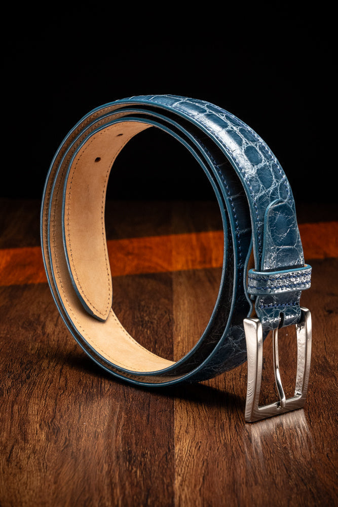 Genuine American Alligator Belt in Denim Blue by Zelli Italia