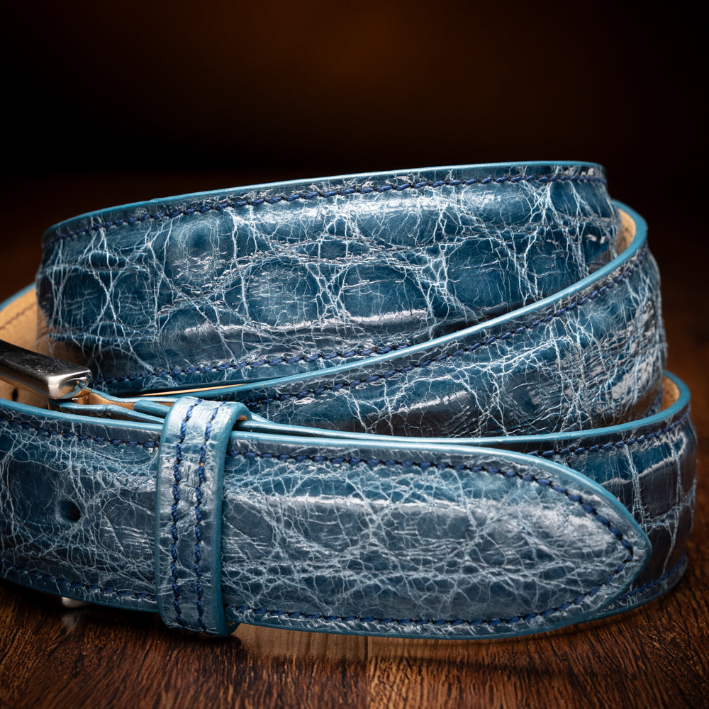 Genuine American Alligator Belt in Denim Blue by Zelli Italia