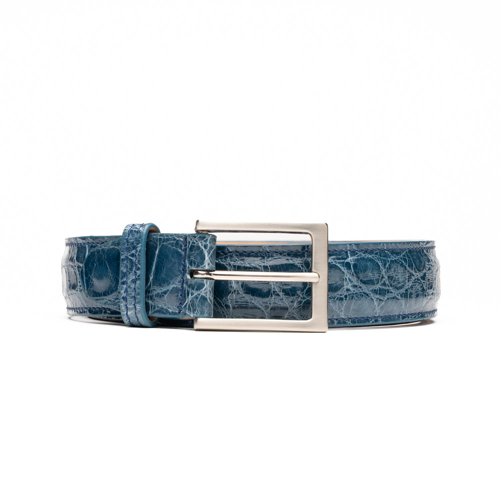 Genuine American Alligator Belt in Denim Blue by Zelli Italia
