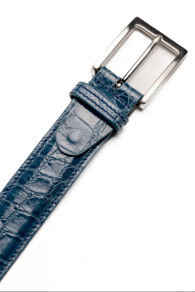 Genuine American Alligator Belt in Denim Blue by Zelli Italia