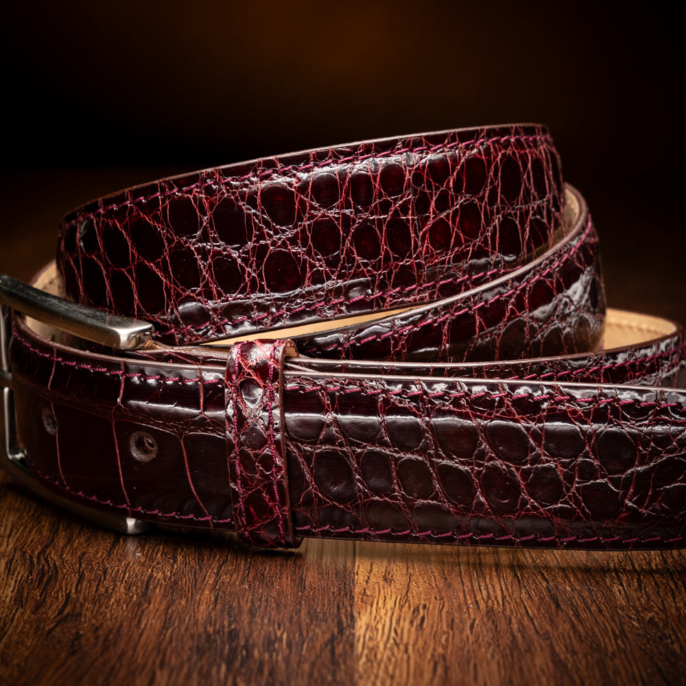 Genuine American Alligator Belt in Bordeaux by Zelli Italia
