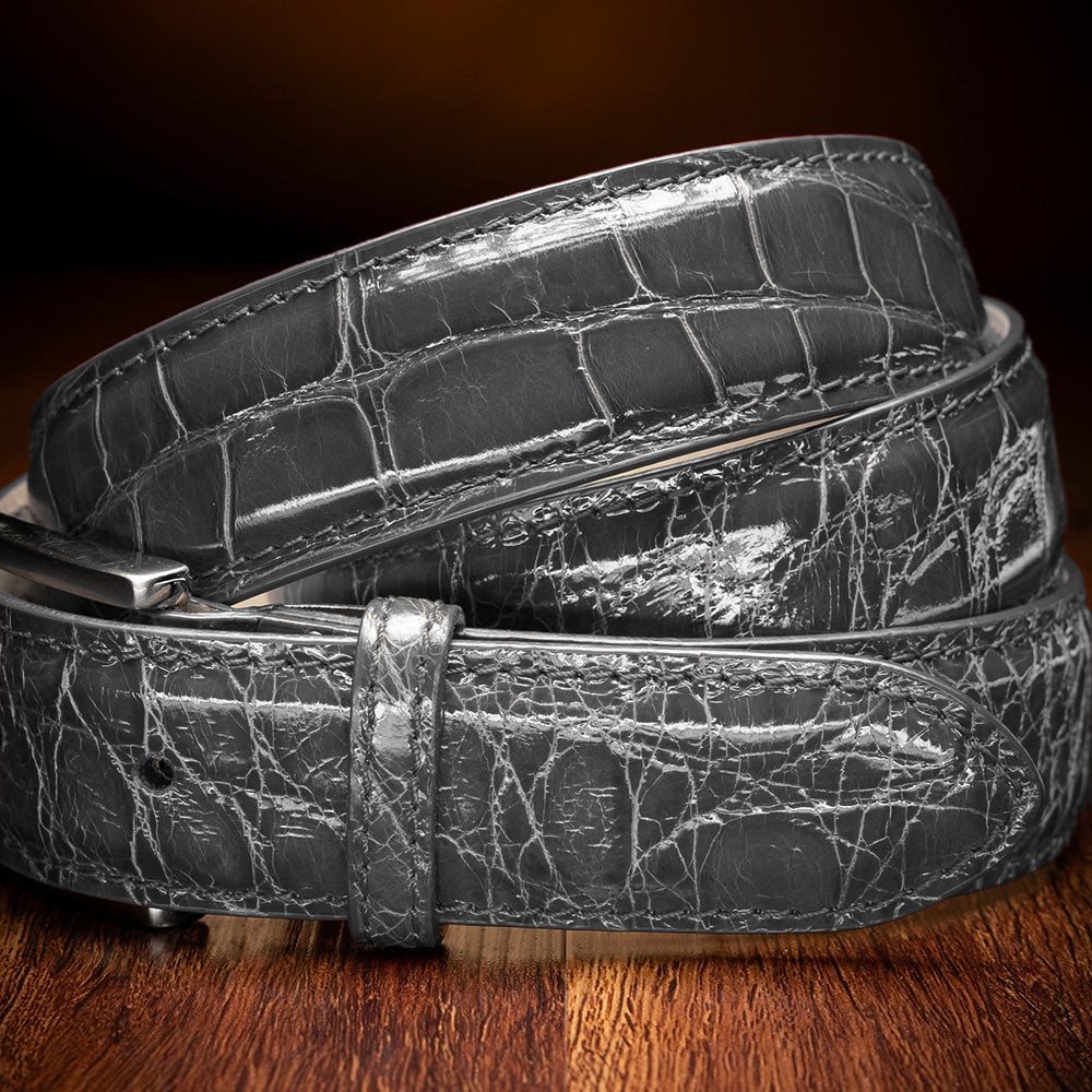 Genuine American Alligator Belt in Grey by Zelli Italia