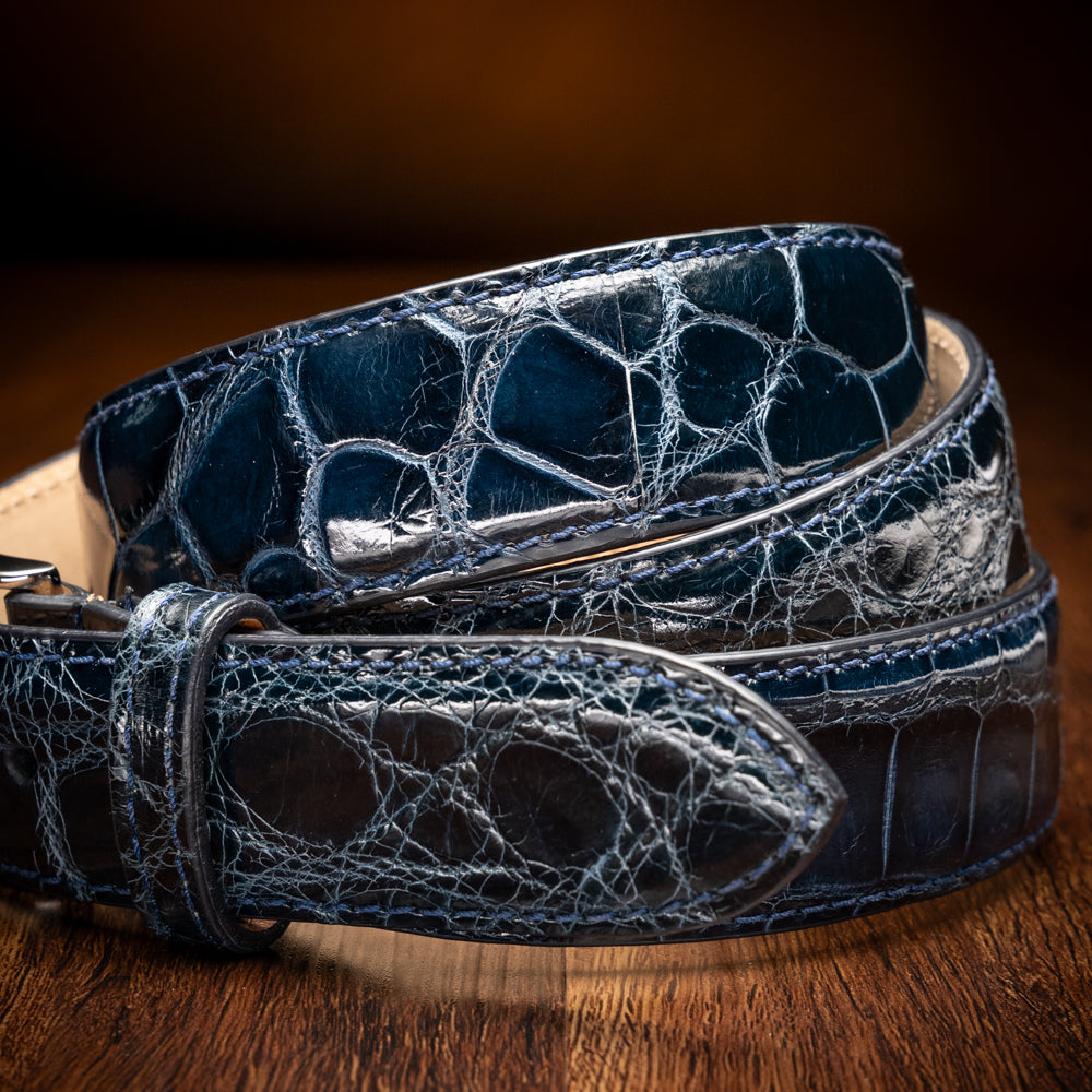 High Shine Alligator Belt in Navy by Zelli Italia