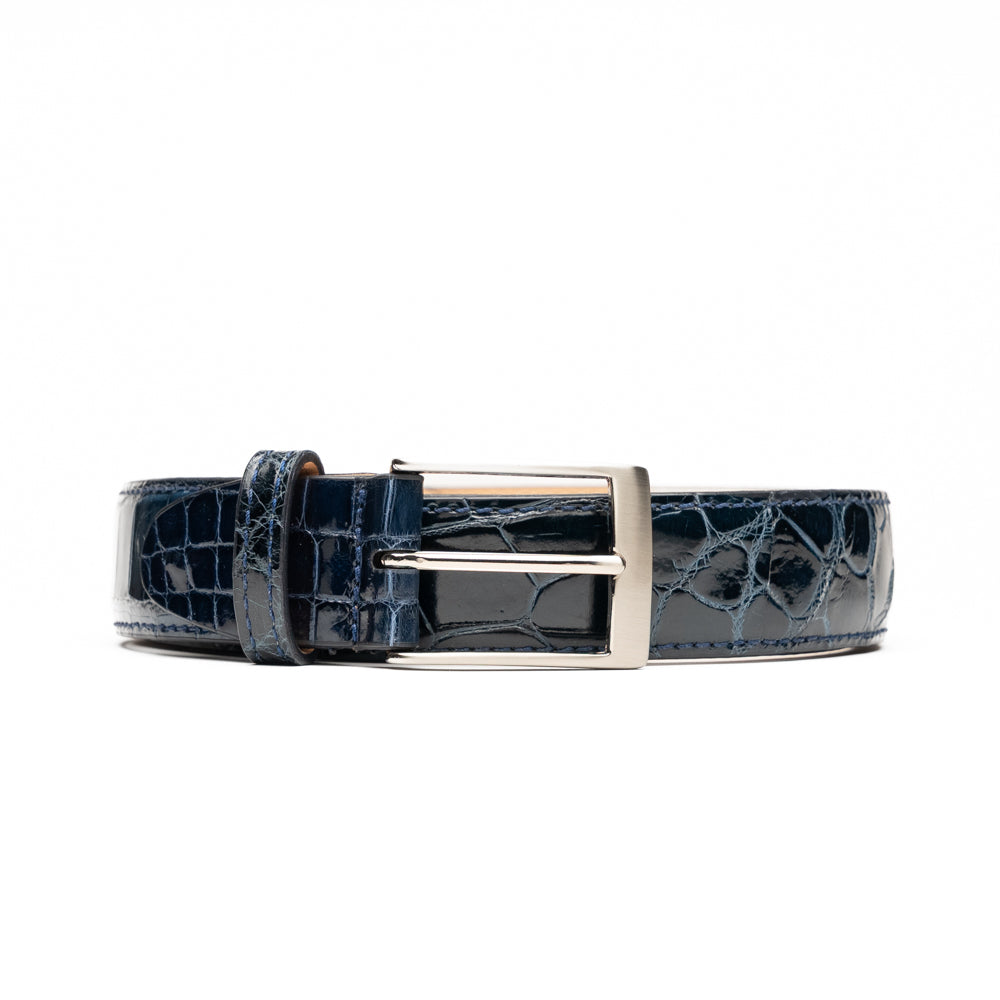 High Shine Alligator Belt in Navy by Zelli Italia