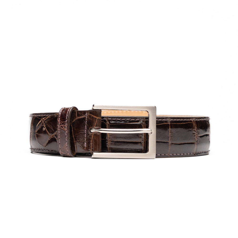 High Shine Alligator Belt in Nicotine by Zelli Italia