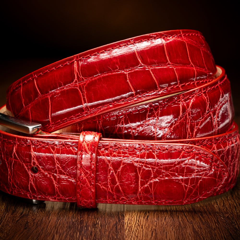 High Shine Alligator Belt in Red by Zelli Italia