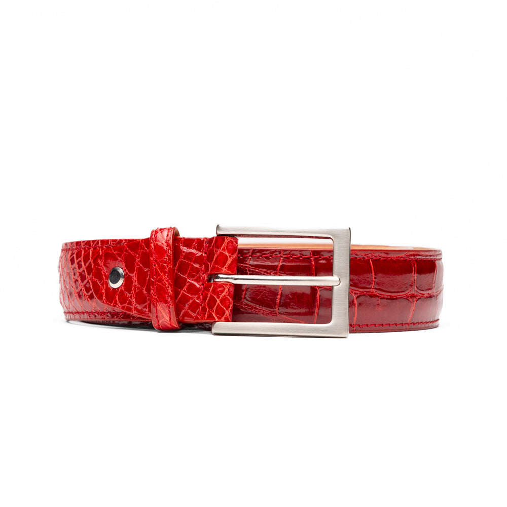 High Shine Alligator Belt in Red by Zelli Italia