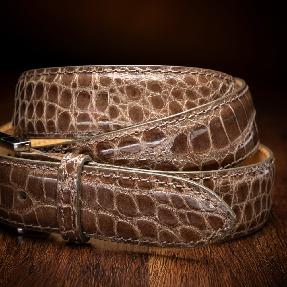 High Shine Alligator Belt in Taupe by Zelli Italia