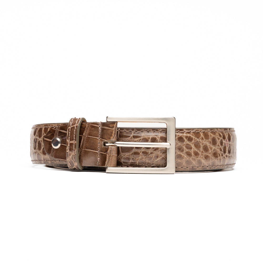High Shine Alligator Belt in Taupe by Zelli Italia