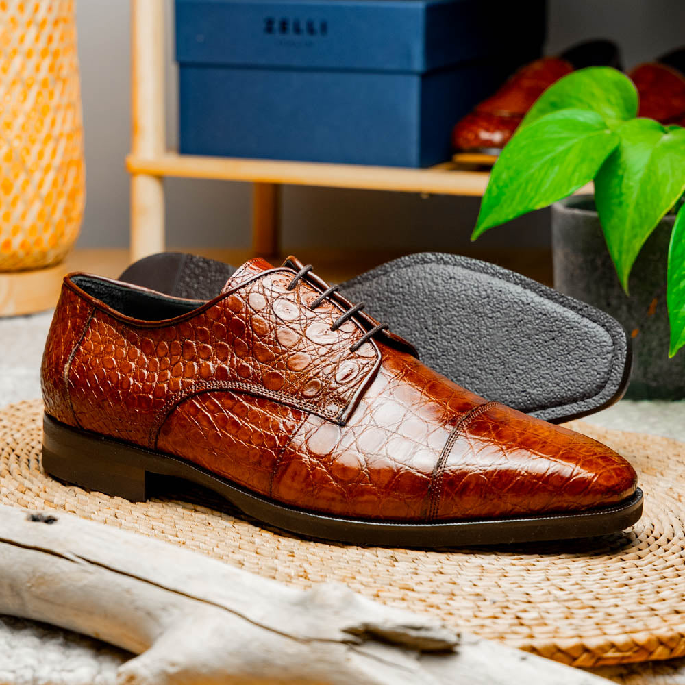 Andrea Crocodile Lace Up in Cognac by Zelli Italia