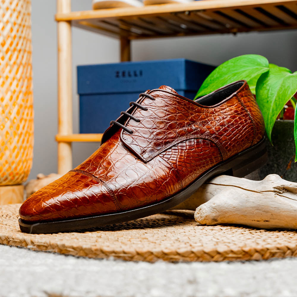 Andrea Crocodile Lace Up in Cognac by Zelli Italia