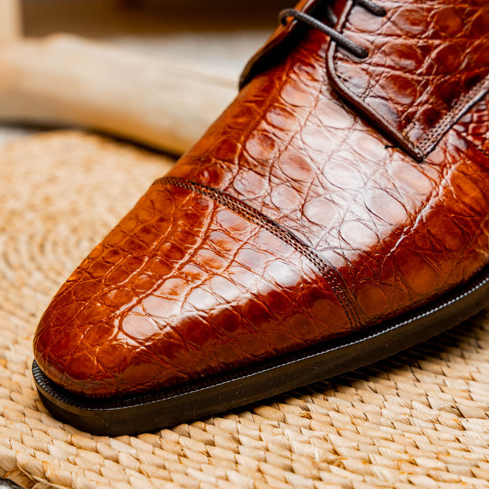 Andrea Crocodile Lace Up in Cognac by Zelli Italia