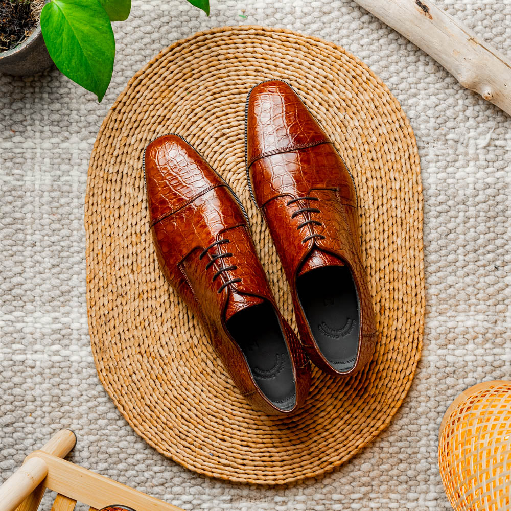 Andrea Crocodile Lace Up in Cognac by Zelli Italia