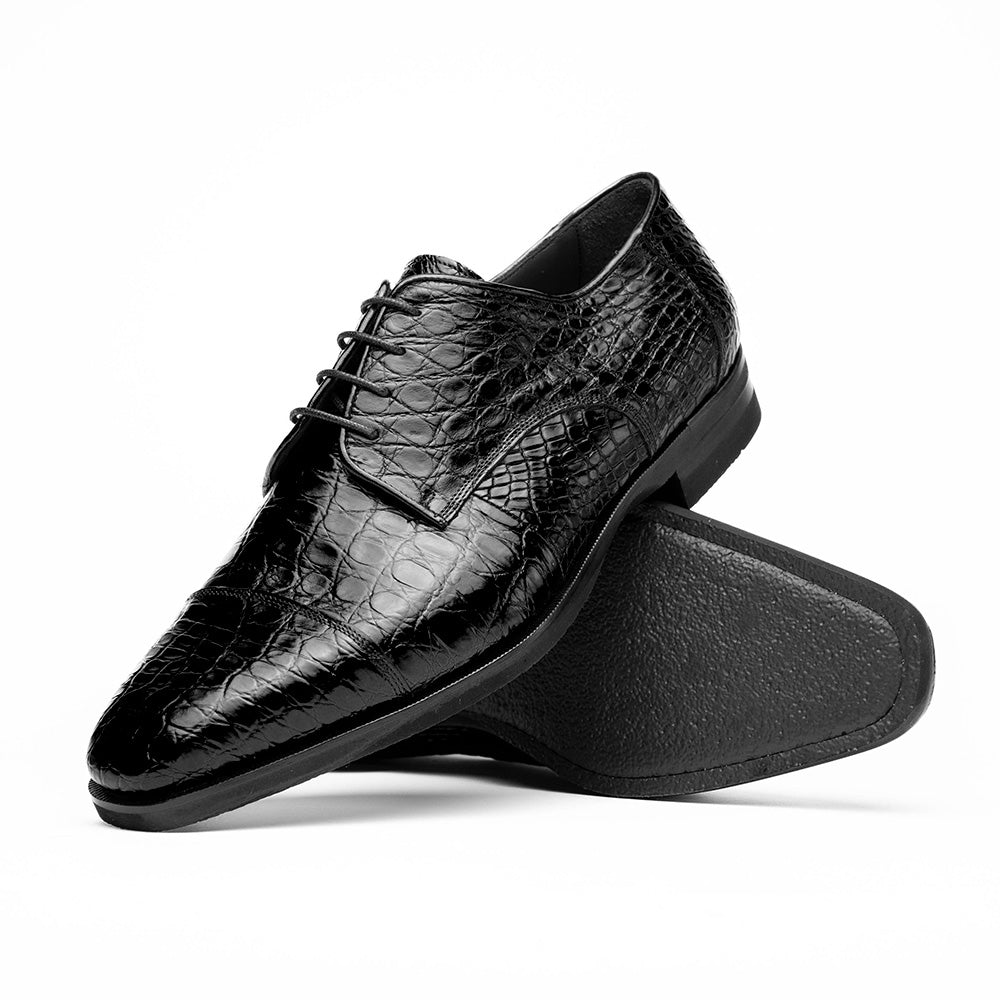 Andrea Crocodile Derby Lace Up in Black by Zelli Italia