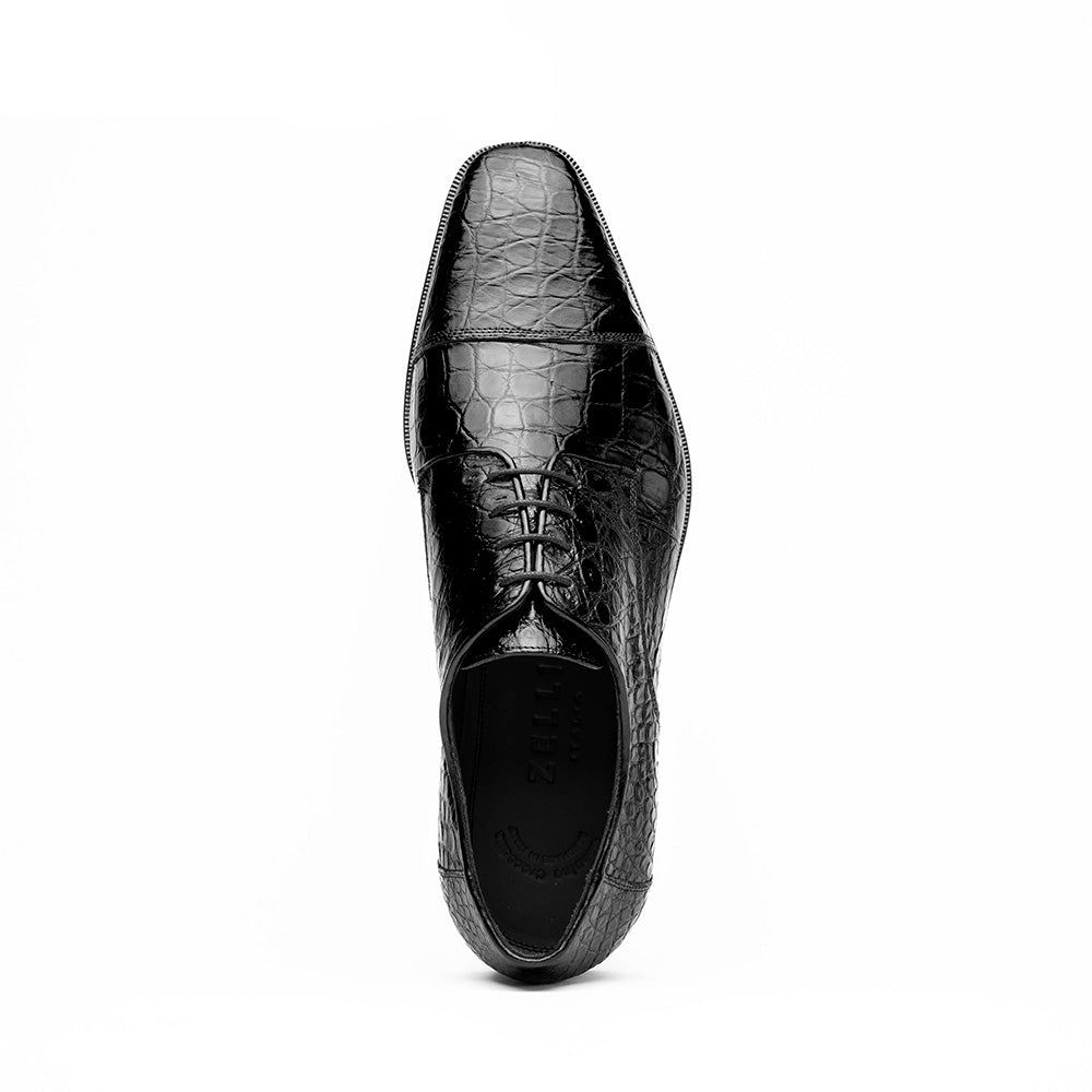 Andrea Crocodile Derby Lace Up in Black by Zelli Italia