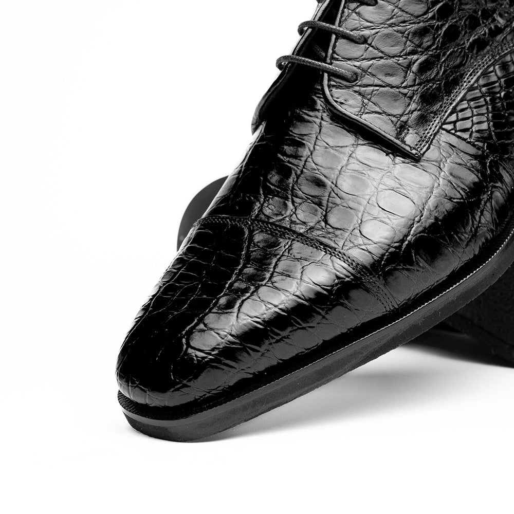 Andrea Crocodile Derby Lace Up in Black by Zelli Italia