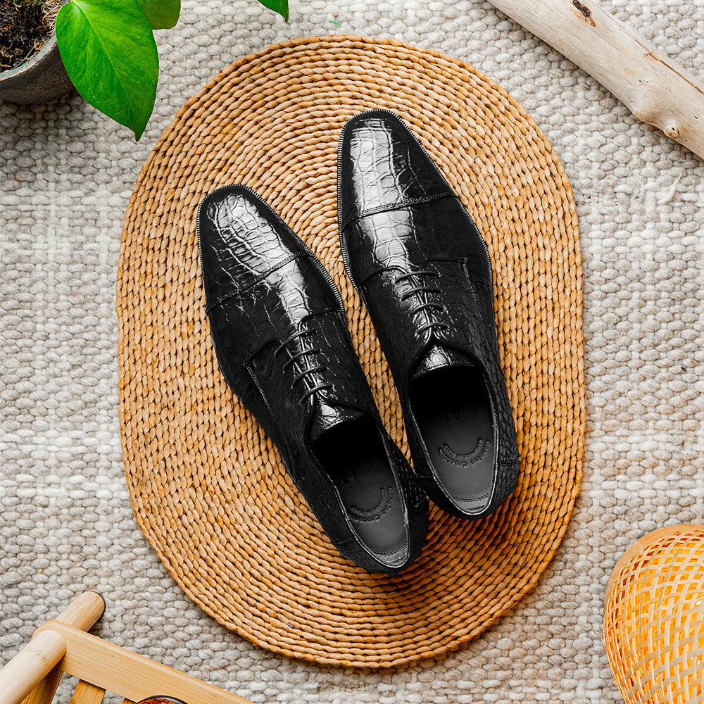 Andrea Crocodile Derby Lace Up in Black by Zelli Italia