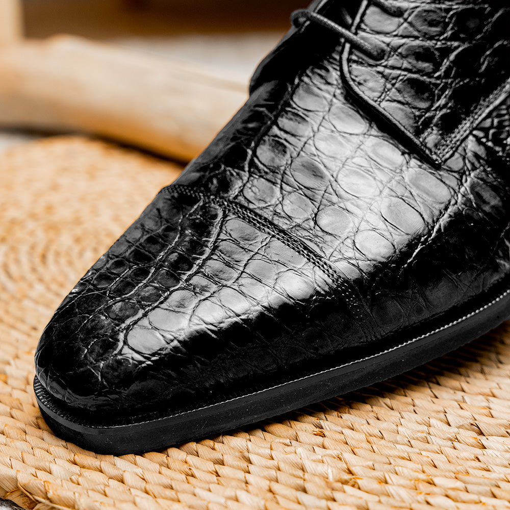 Andrea Crocodile Derby Lace Up in Black by Zelli Italia