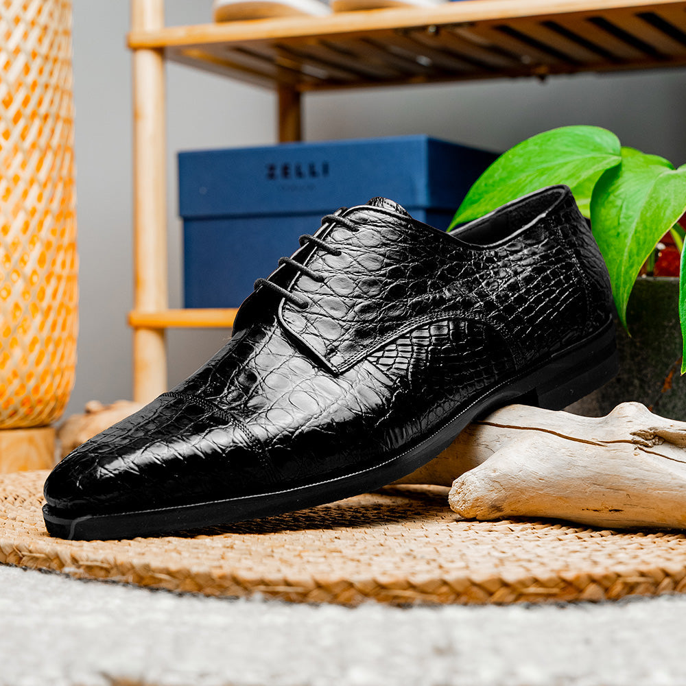 Andrea Crocodile Derby Lace Up in Black by Zelli Italia